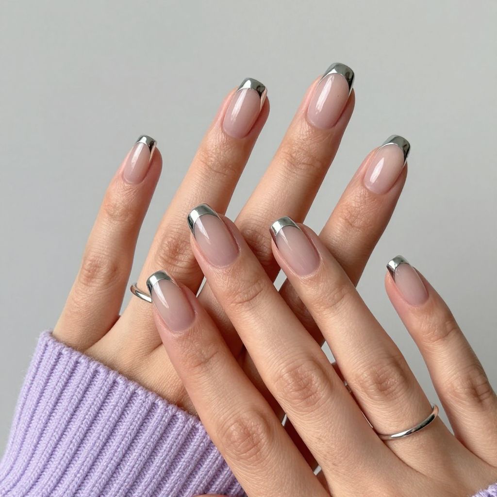 Orchid chrome French tip nails