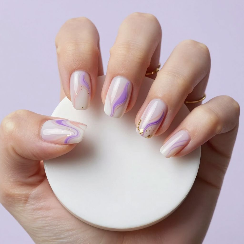 Lilac marble swirl nails