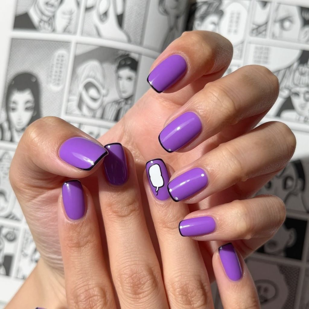 Neon purple pop art nails