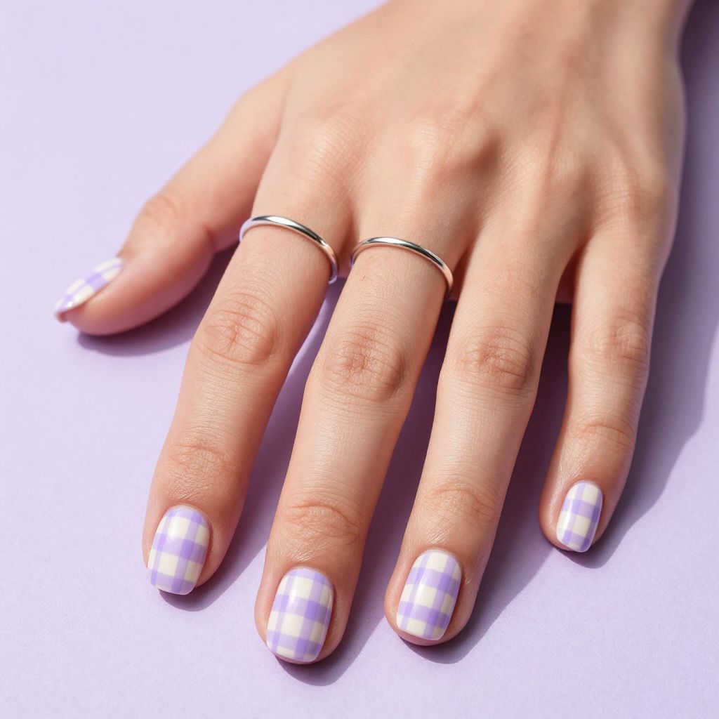Pastel purple checkerboard nails