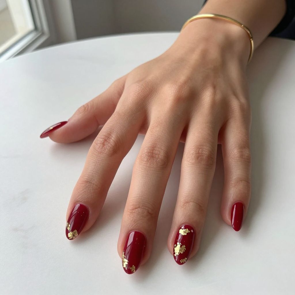 Red Acrylic Nails with Gold Foil