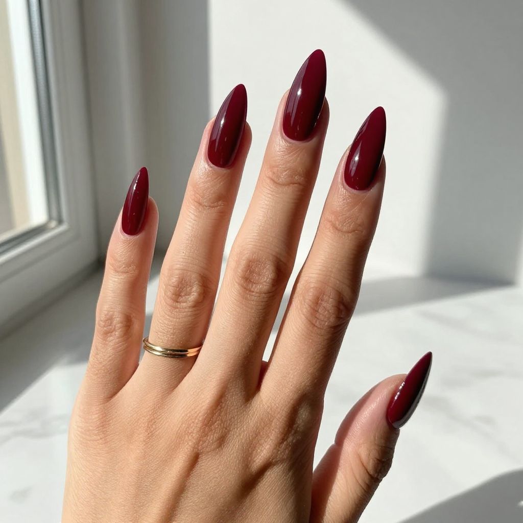 Wine Red Stiletto Acrylic Nails