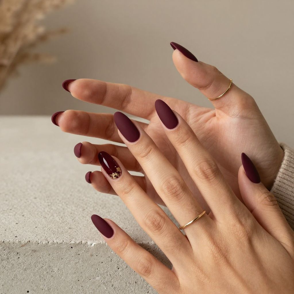 Matte Deep Red Almond Nails