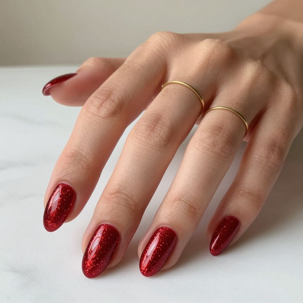 Red Glitter Acrylic Nails