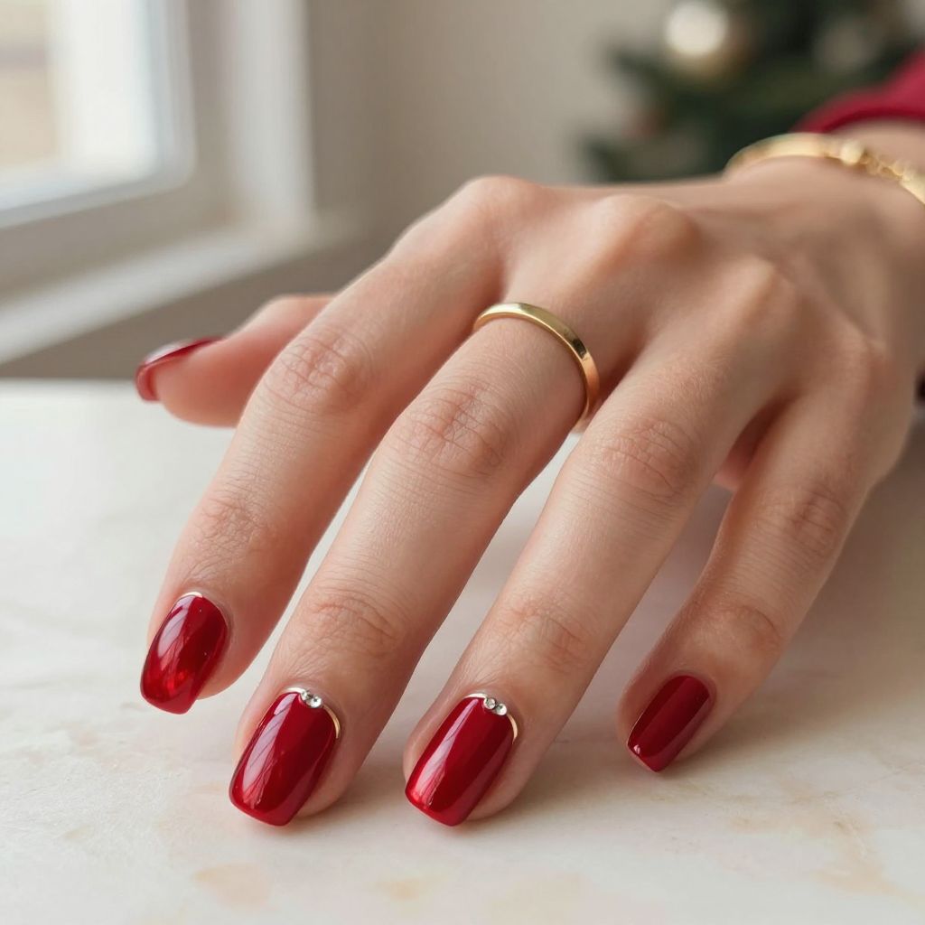 Red And Gold Nail Ideas - Crimson Chrome With Gold Cuticle Cuffs