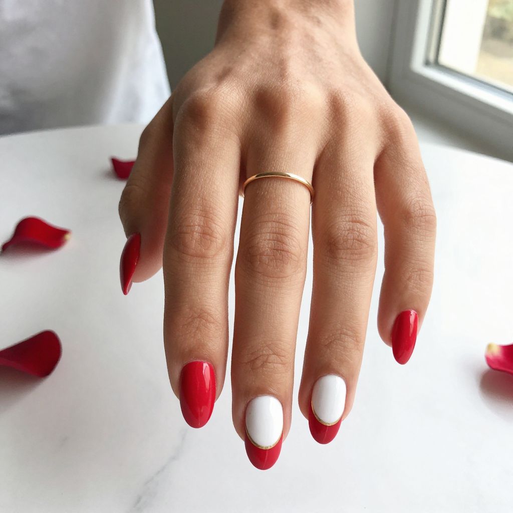 Half Red Half White Split Nails