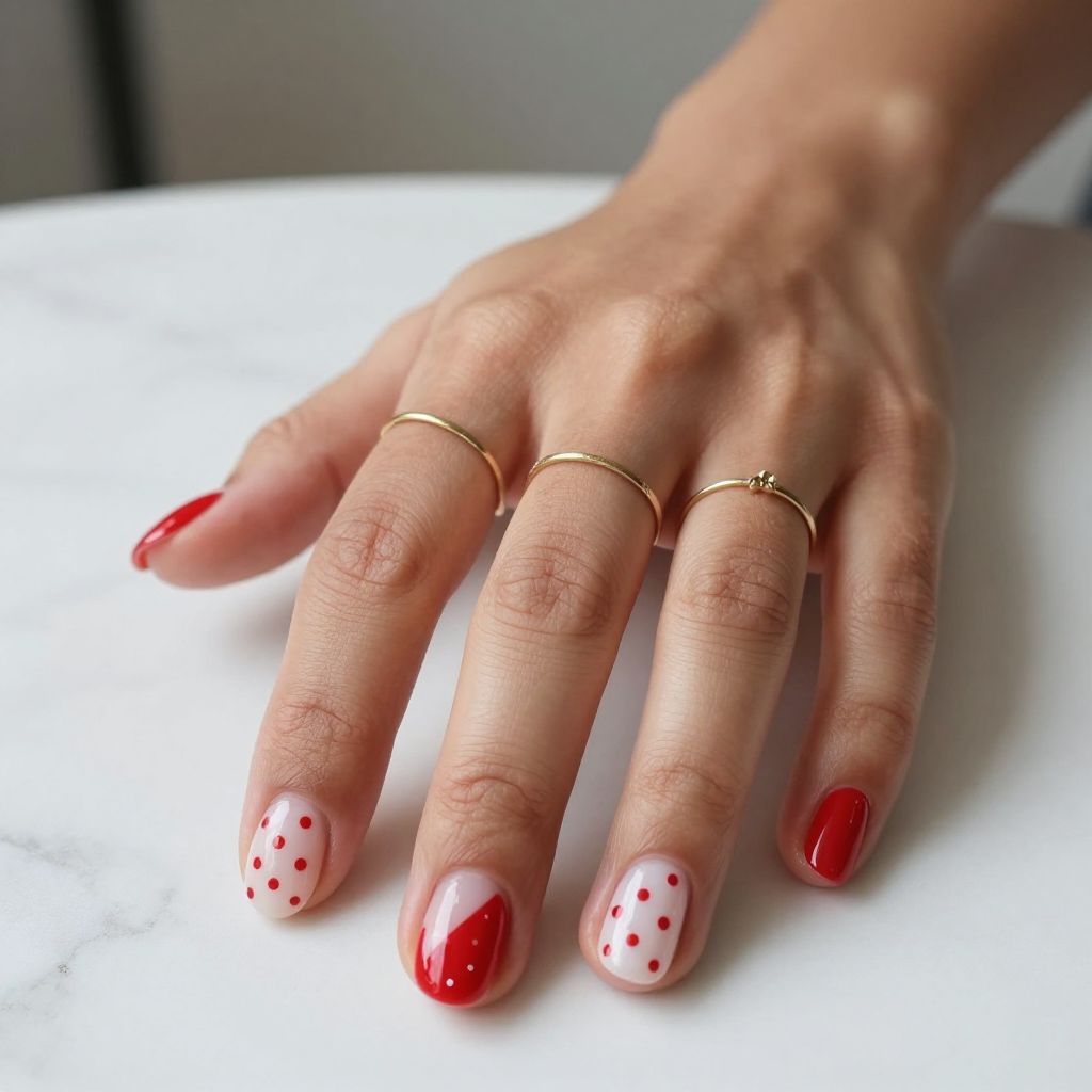 Red And White Polka Dot Nails
