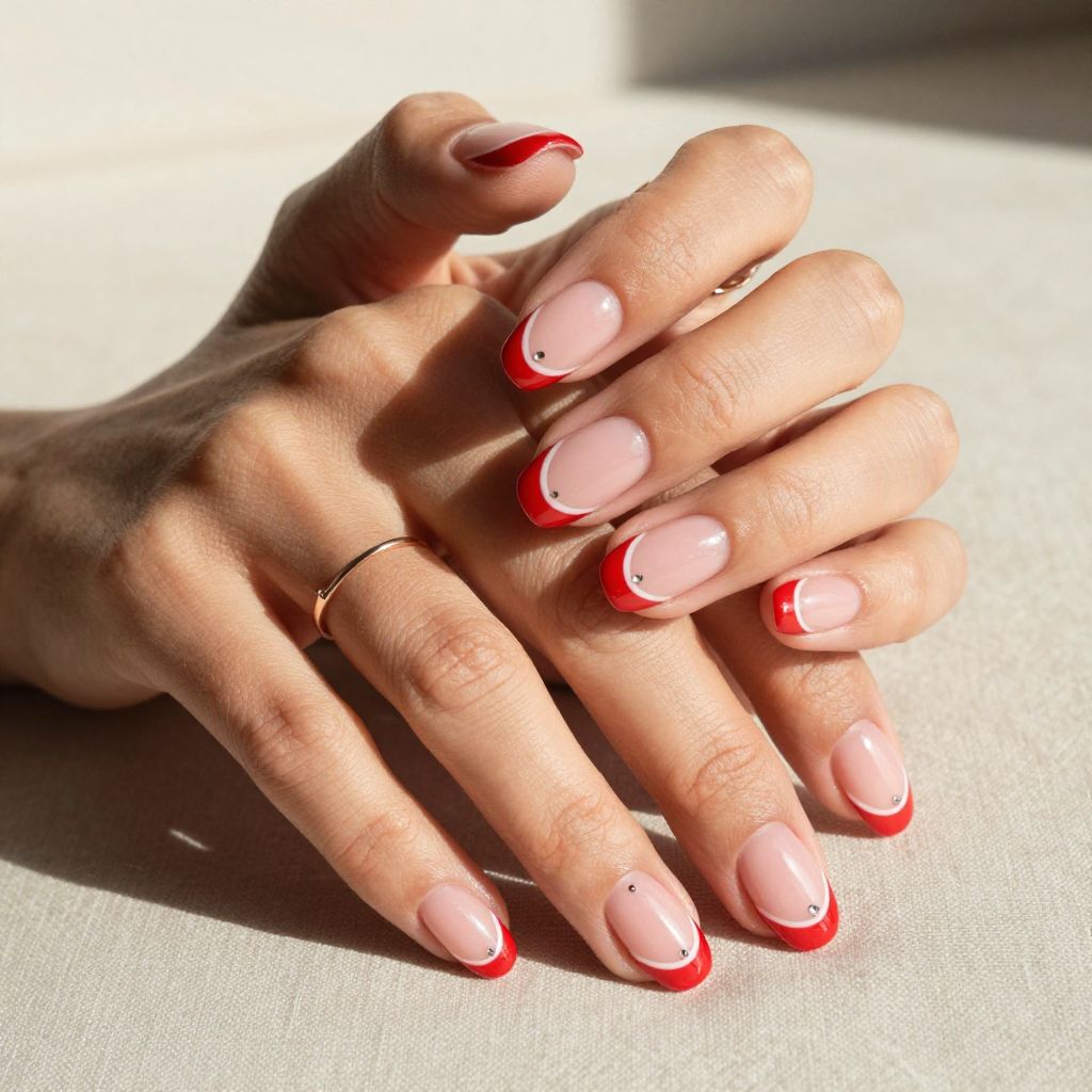 Red French Tips With White Outline