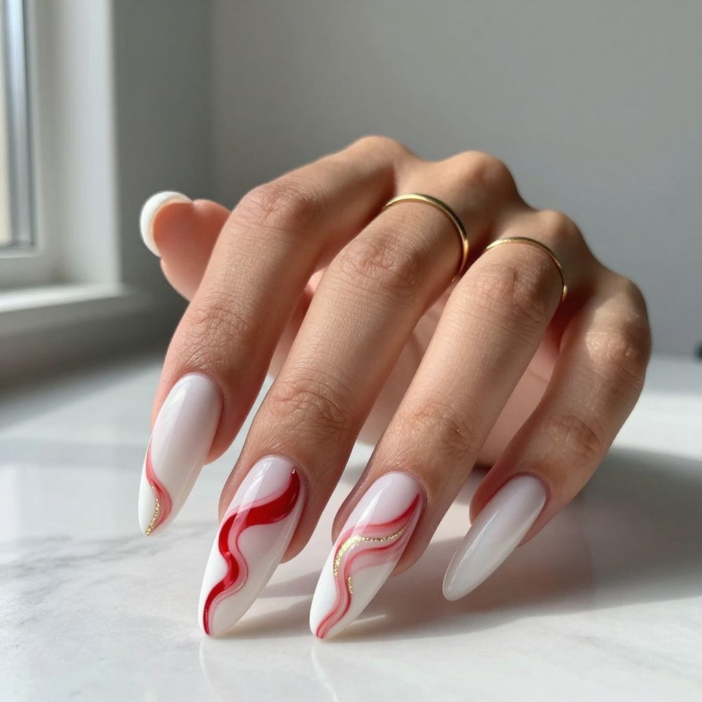 Red And White Marble Nails