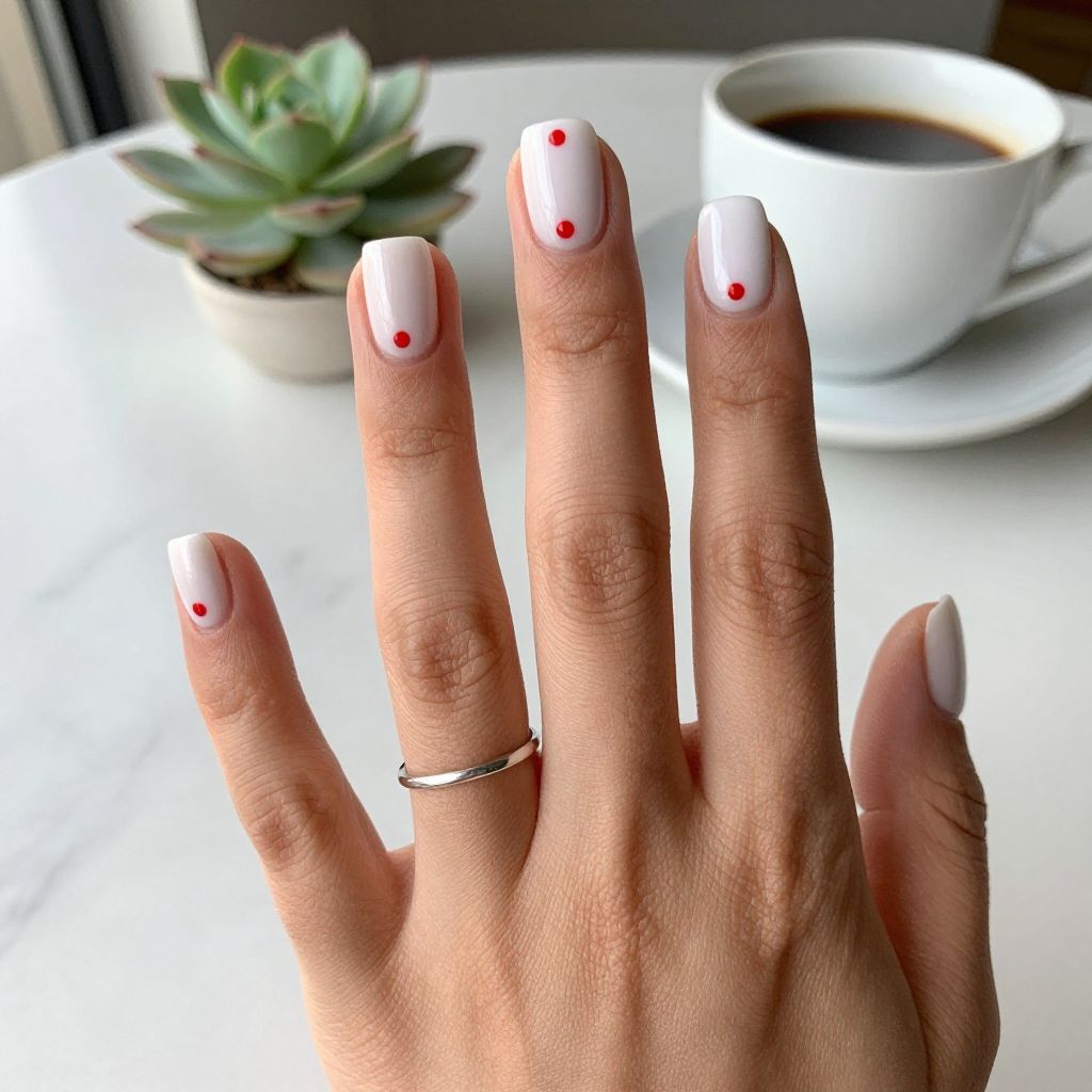 Minimal Red Dot Nails On White