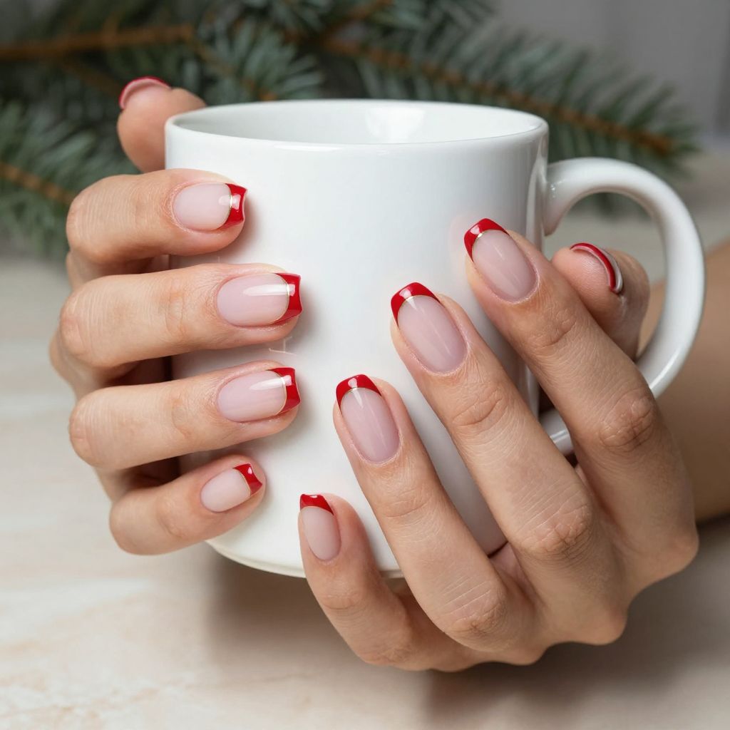 Red French manicure Christmas nail idea