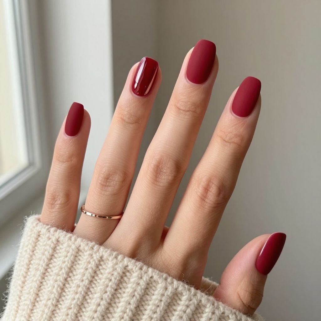 Matte cranberry red Christmas nail idea