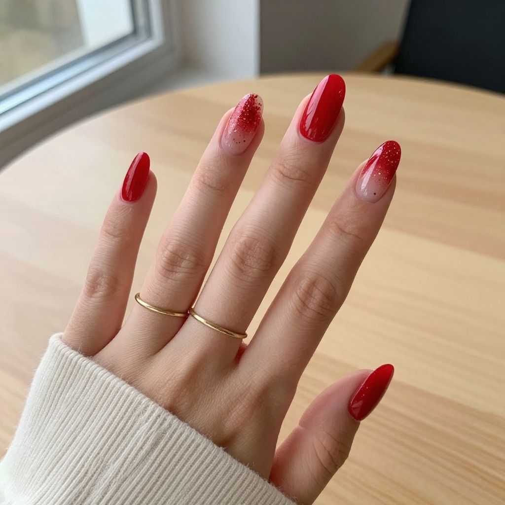 Red glitter gradient Christmas nail idea