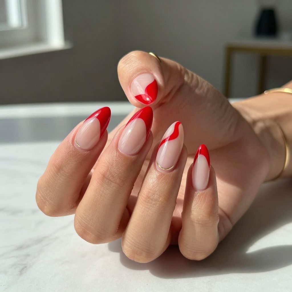 Red Nail Art with Negative Space