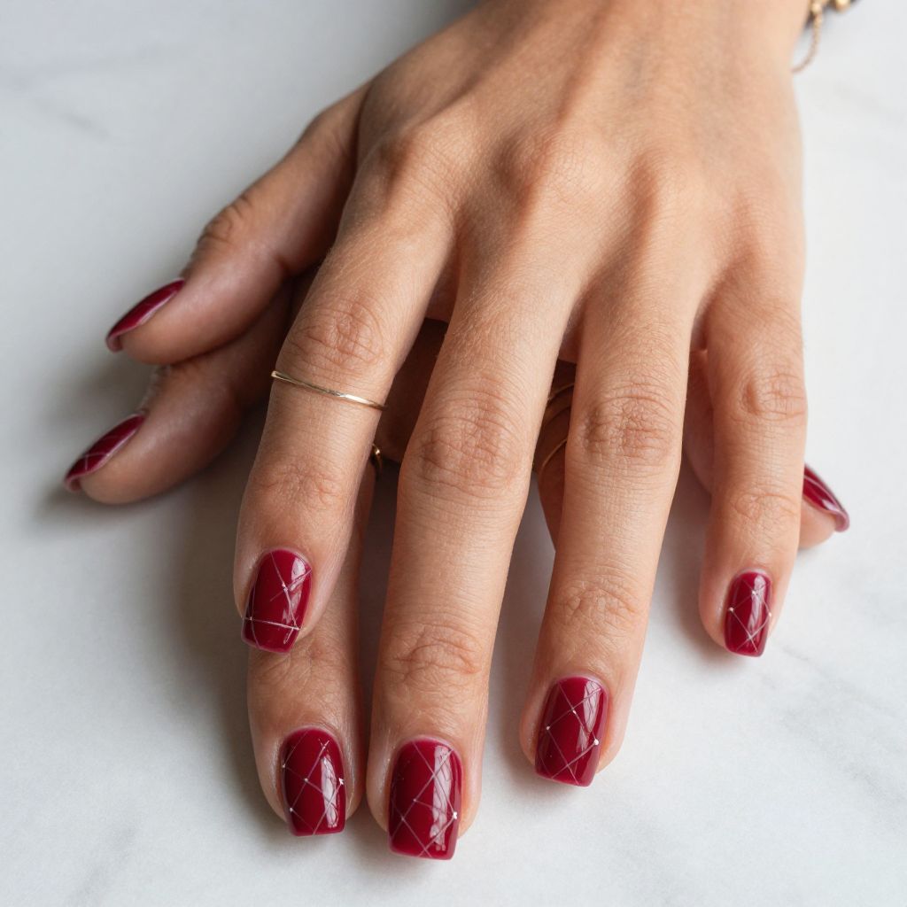 Red Stitched or Quilted Nails