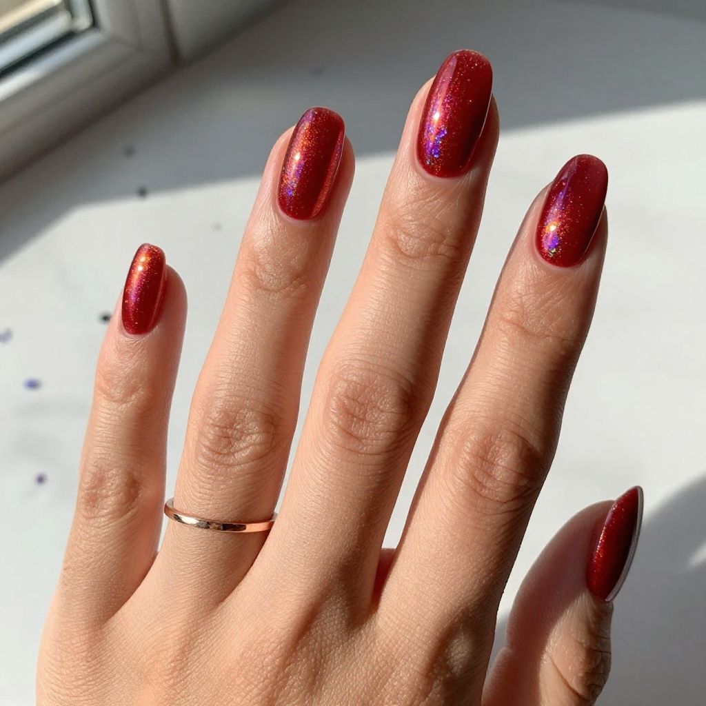 Red Holographic or Chromatic Nails