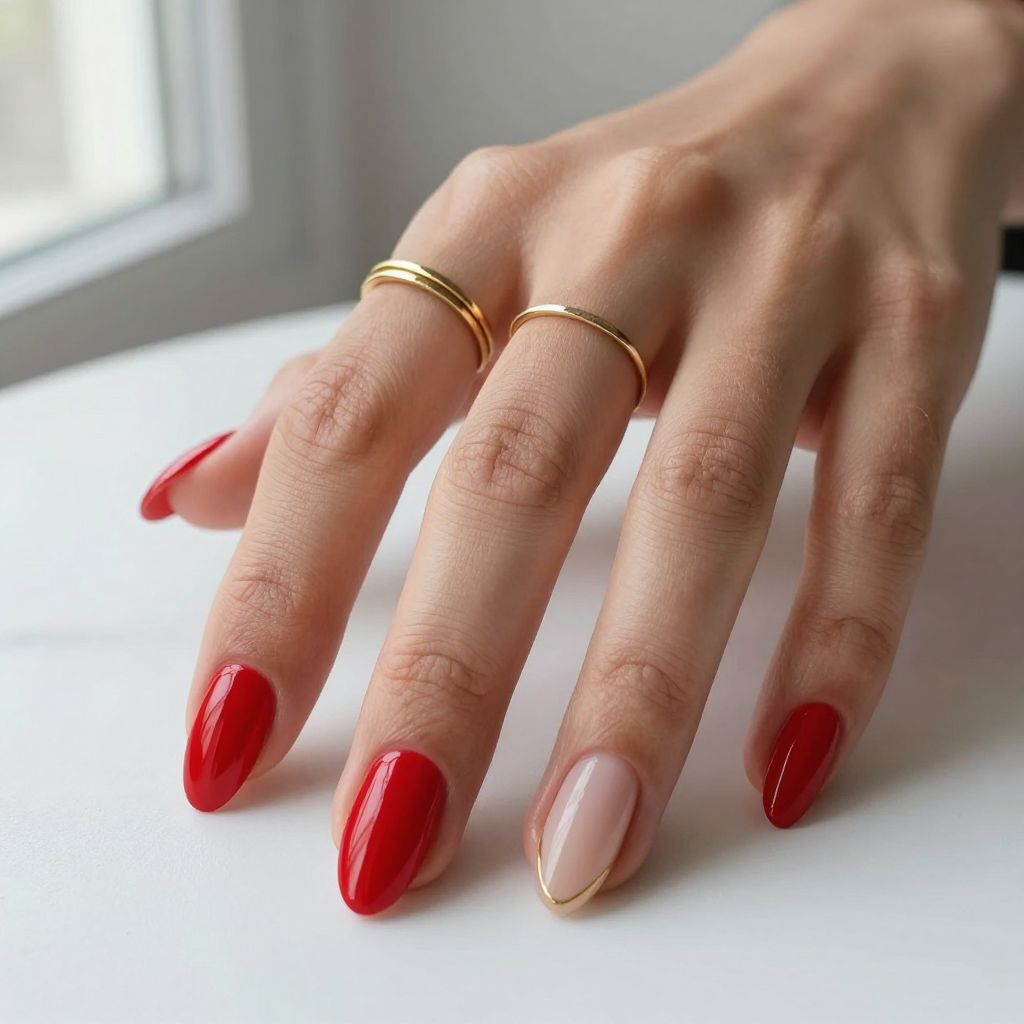 Red with Nude Accent Nail