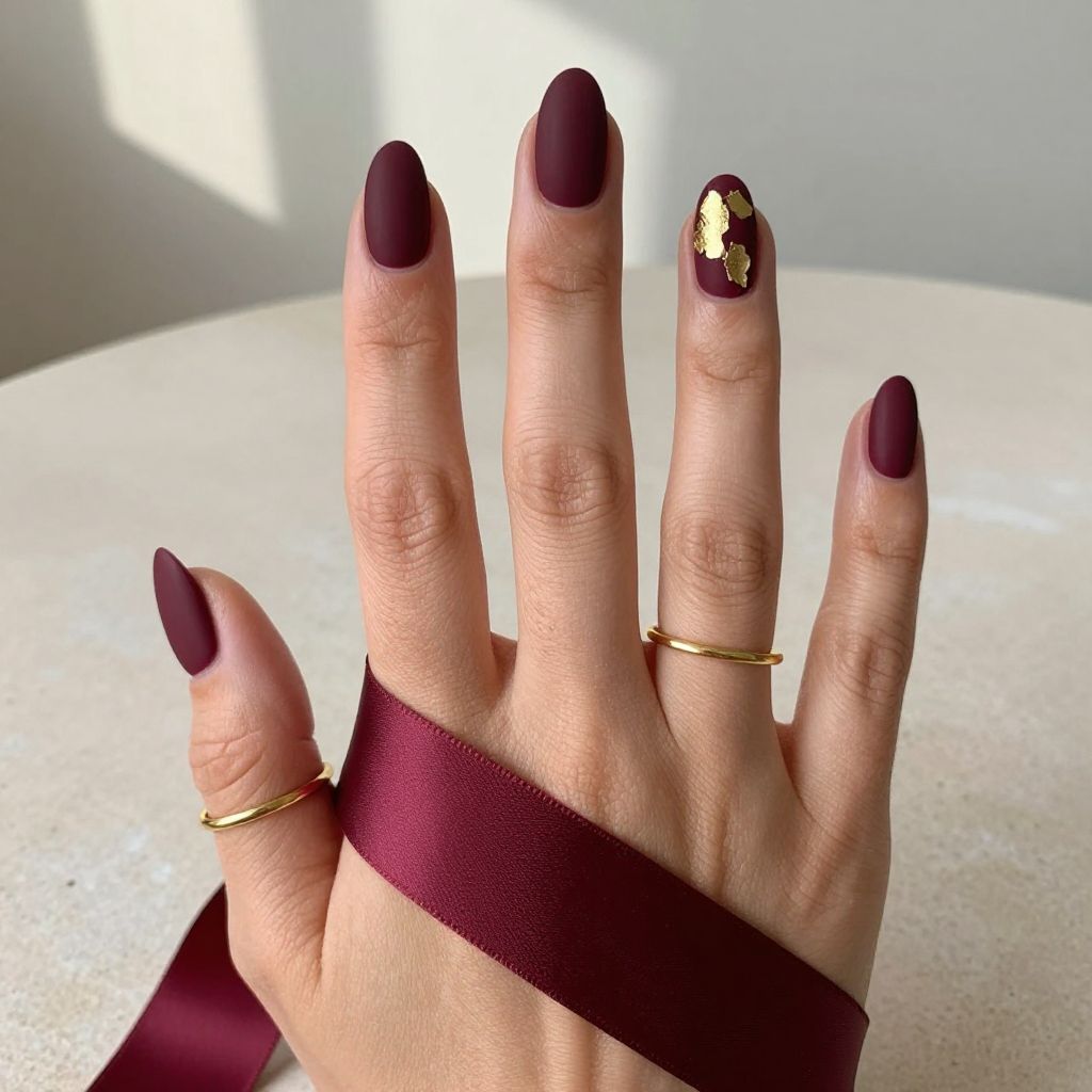 Deep Burgundy Matte Nails