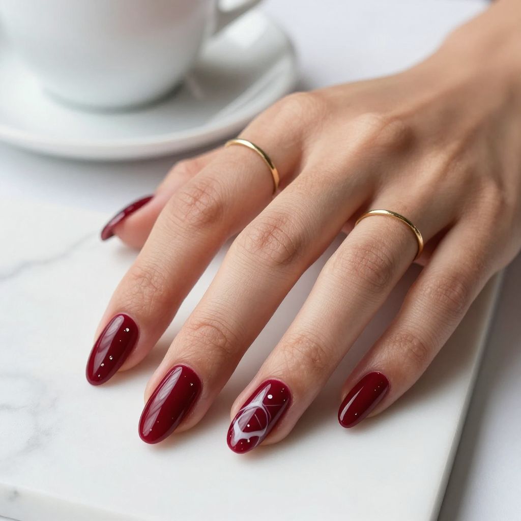 Garnet Marble Swirl Red Nails