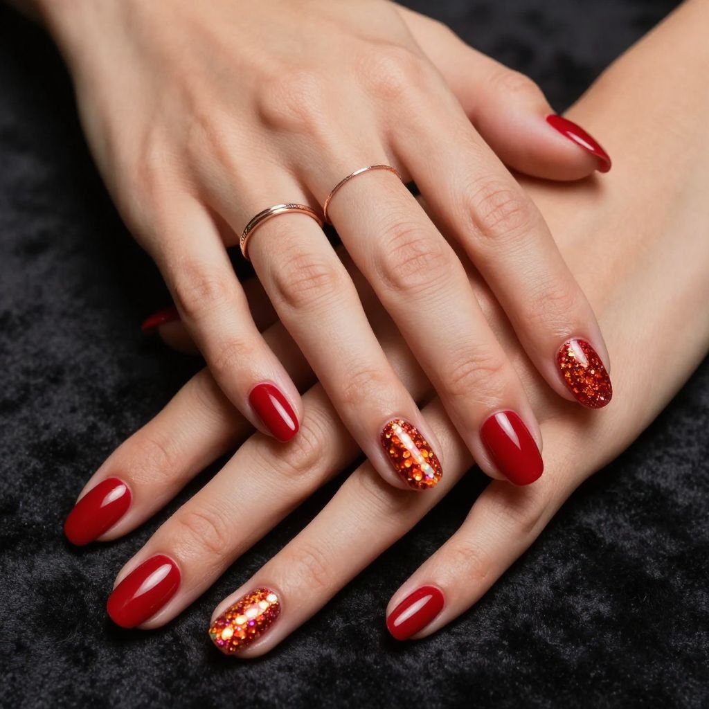 Sparkling Fire Opal Topper Red Nails