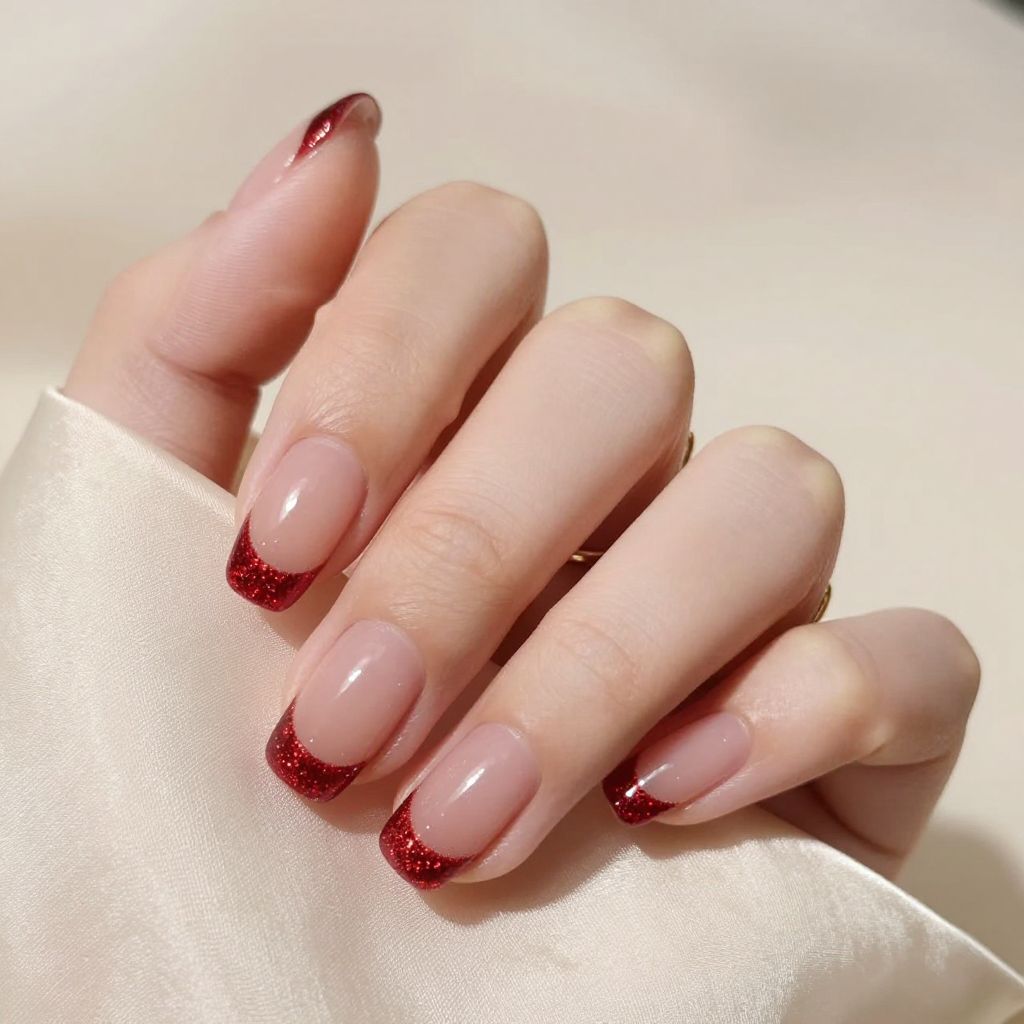 Ruby Glitter Gradient Red Nails