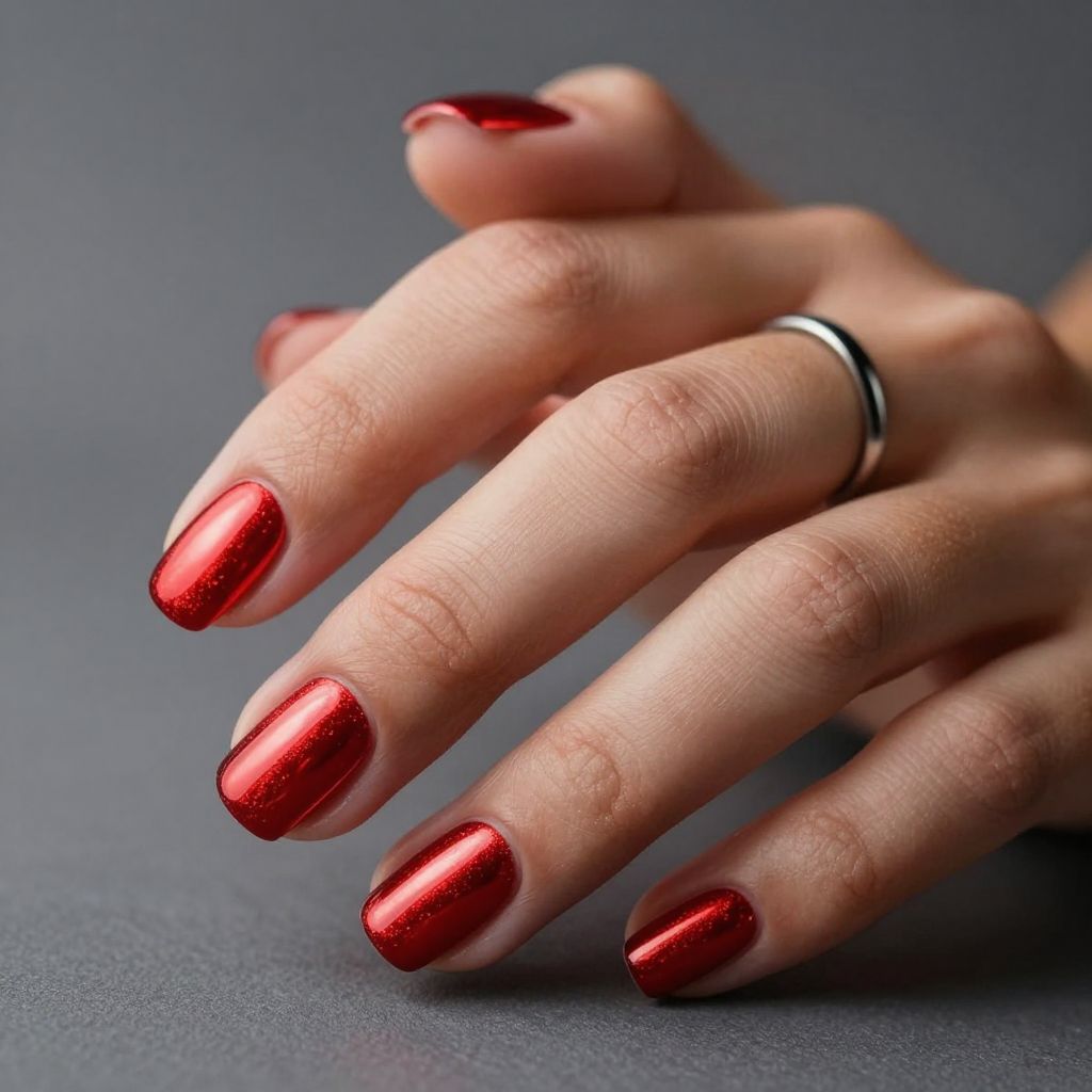Fire Red Chrome Nails
