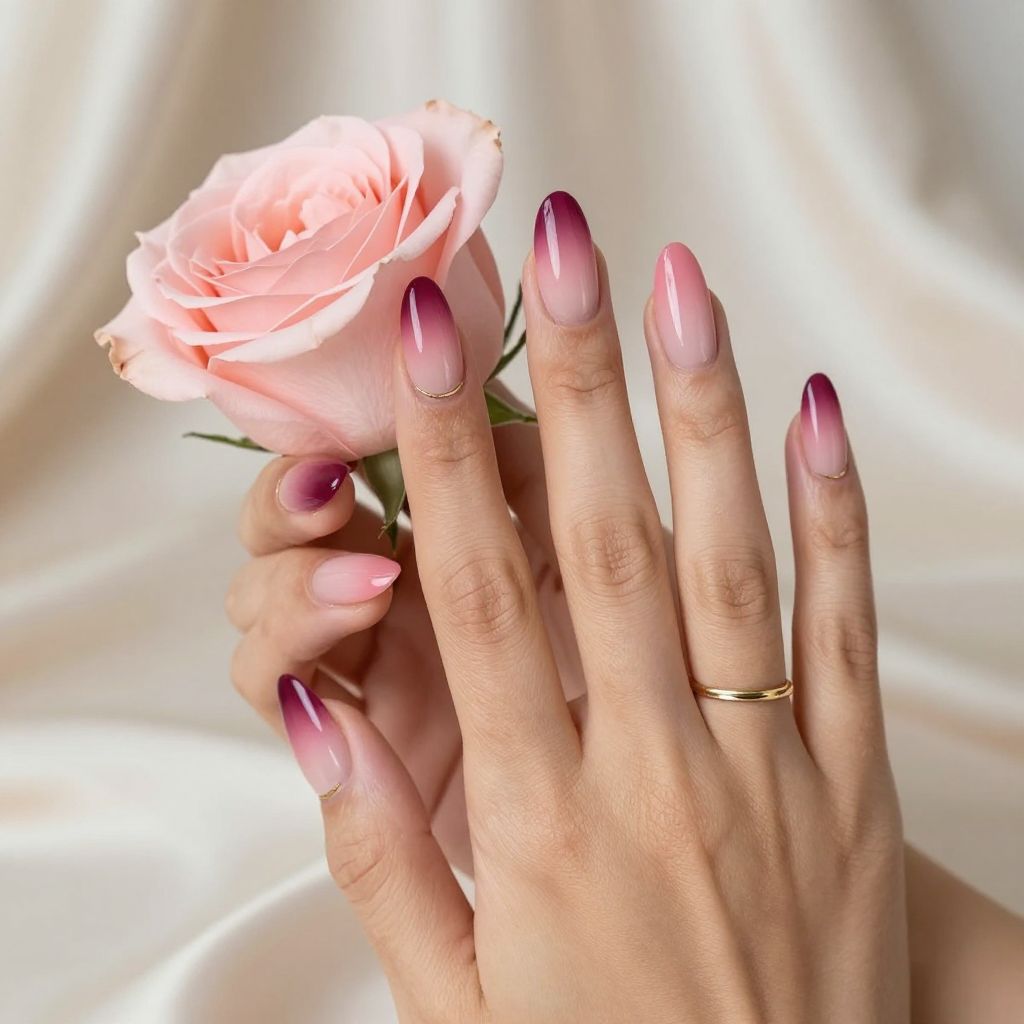 Ombre Wine to Rose Nails