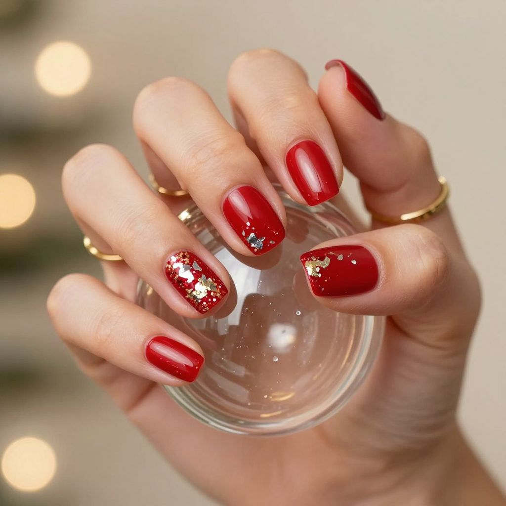 Candy Apple Foil Flakes Red Nails
