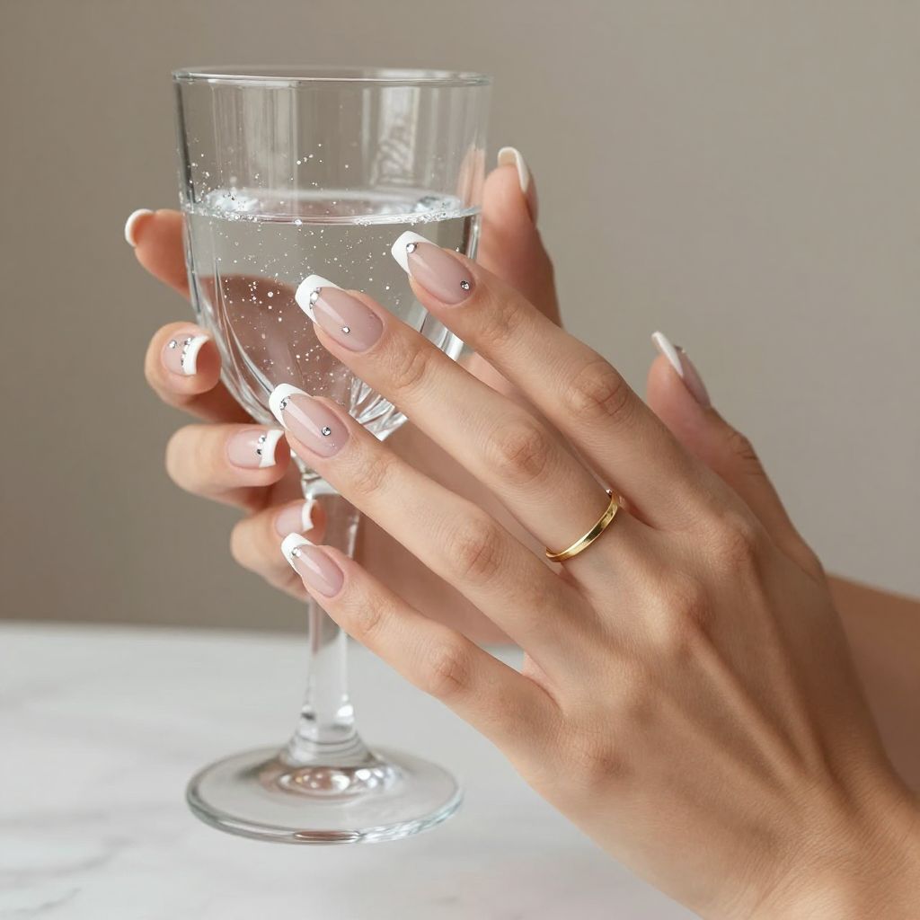 Crystal Confetti French rhinestone nails