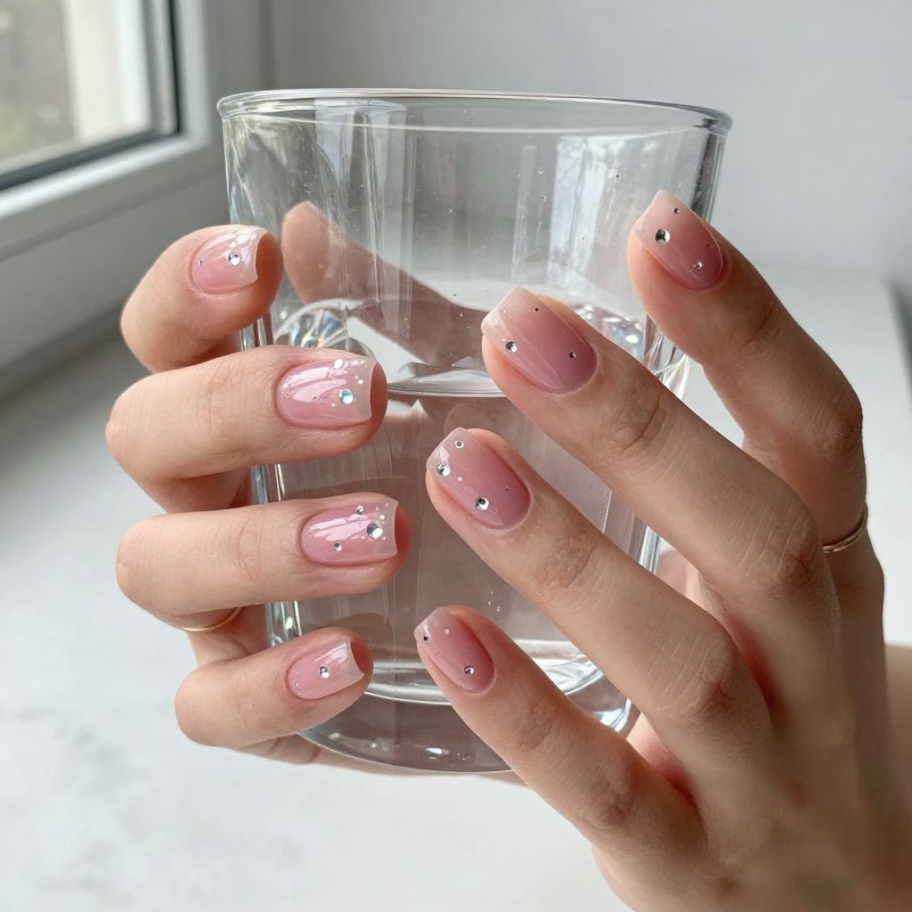 Clear Jelly Treasure rhinestone nails
