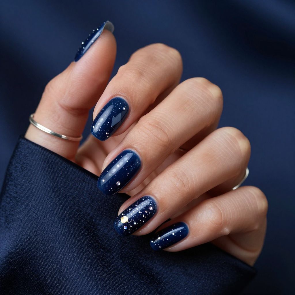 Midnight Galaxy Spark rhinestone nails