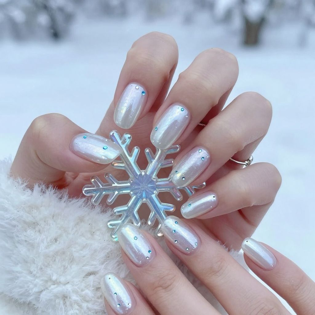 Frosted Snow Queen rhinestone nails