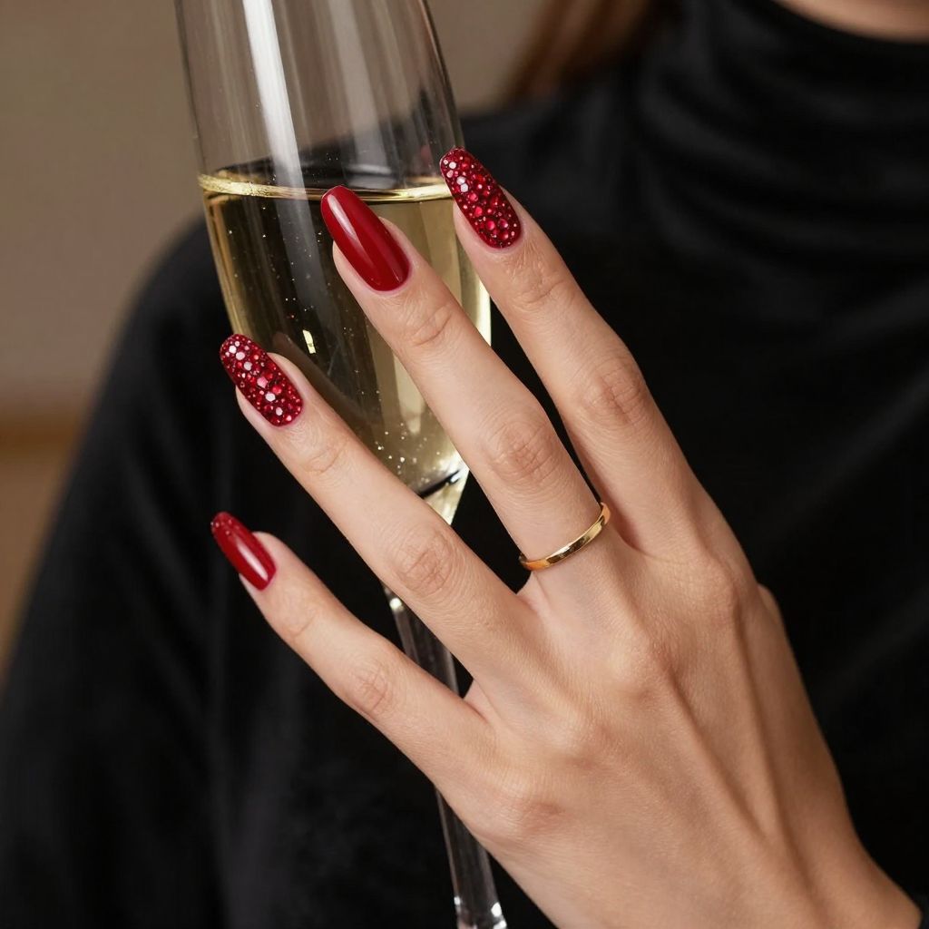 Red Carpet Ruby rhinestone nails