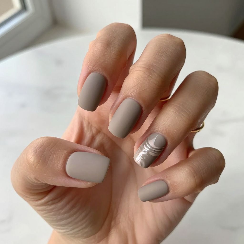 Taupe Round Nails with Matte Finish