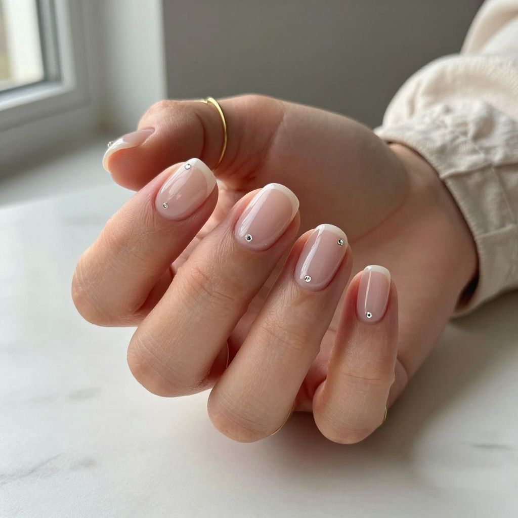 Clear Round Nails with Tiny Gem Accents