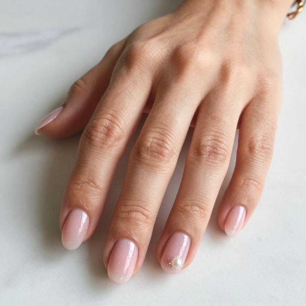 Sheer Pink Round Nails with Micro Shimmer