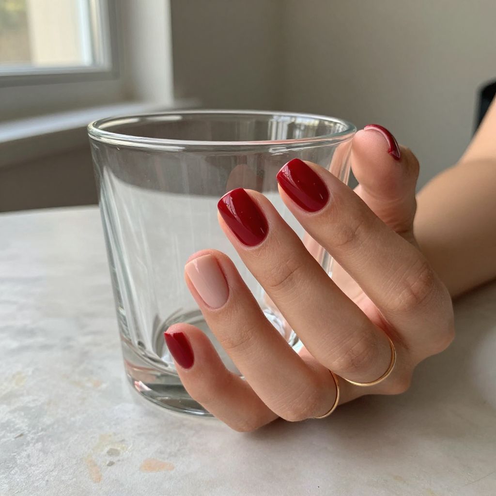 Cherry Red Round Nails
