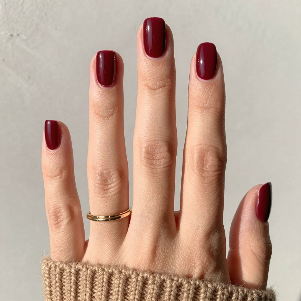 Deep Burgundy Round Nails