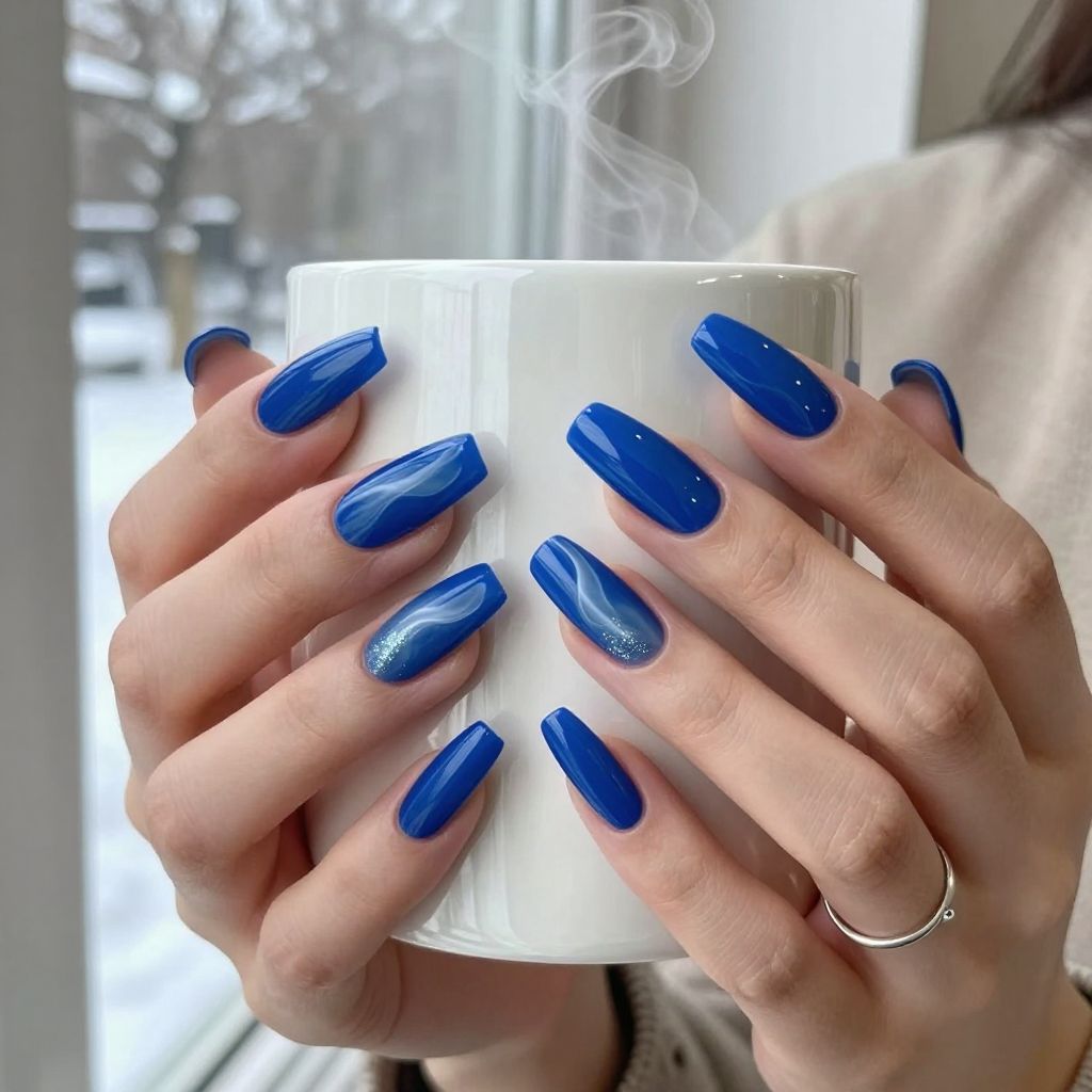 Royal blue smoke effect almond nails