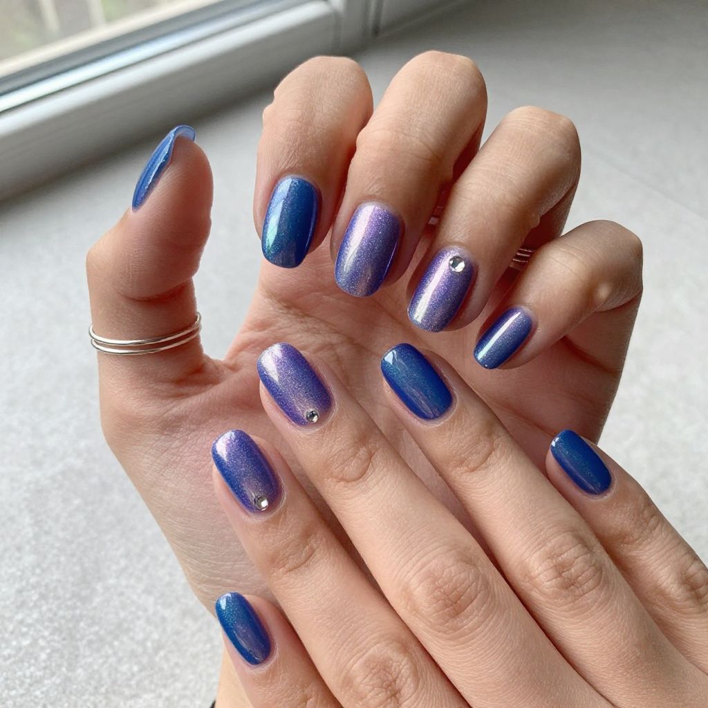 Royal blue pearl sheen oval nails