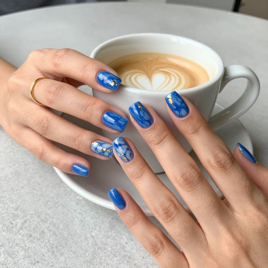 Royal blue marble square nails