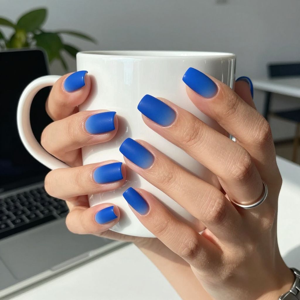 Matte royal blue ombre tapered square nails
