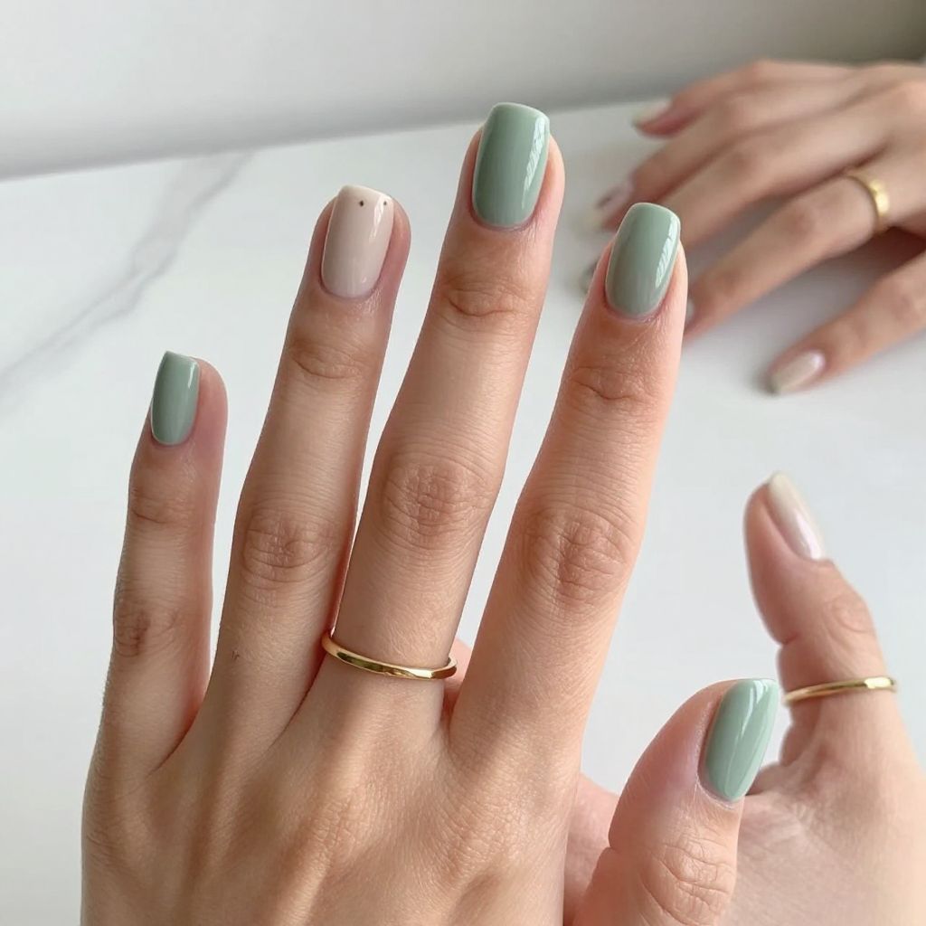 Soft Sage Gloss on Short Square Nails