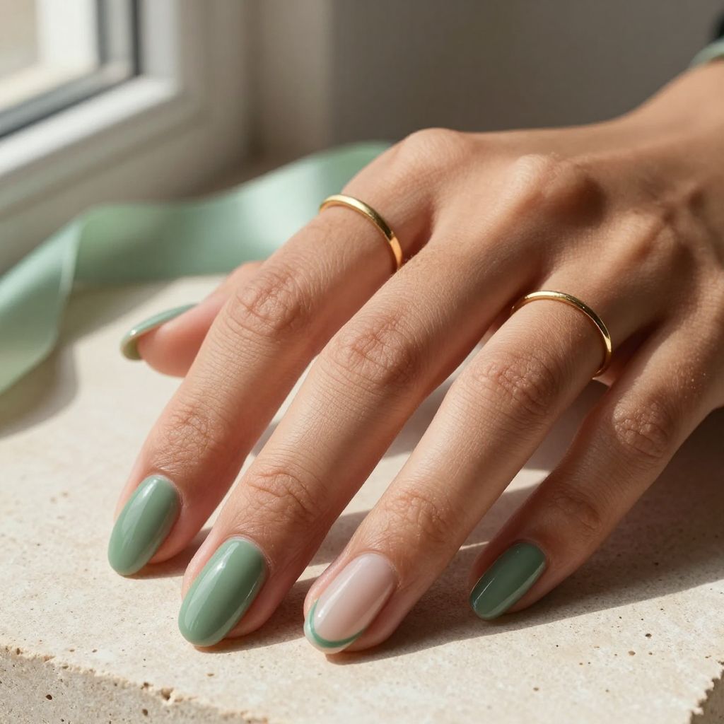 Sage Green Negative Space Nails
