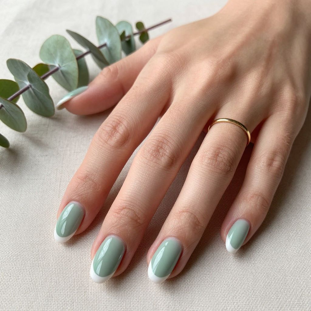 Almond Sage Nails With Milky White Tips