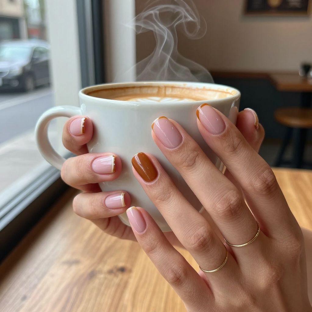 Caramel Latte Half Moons nails