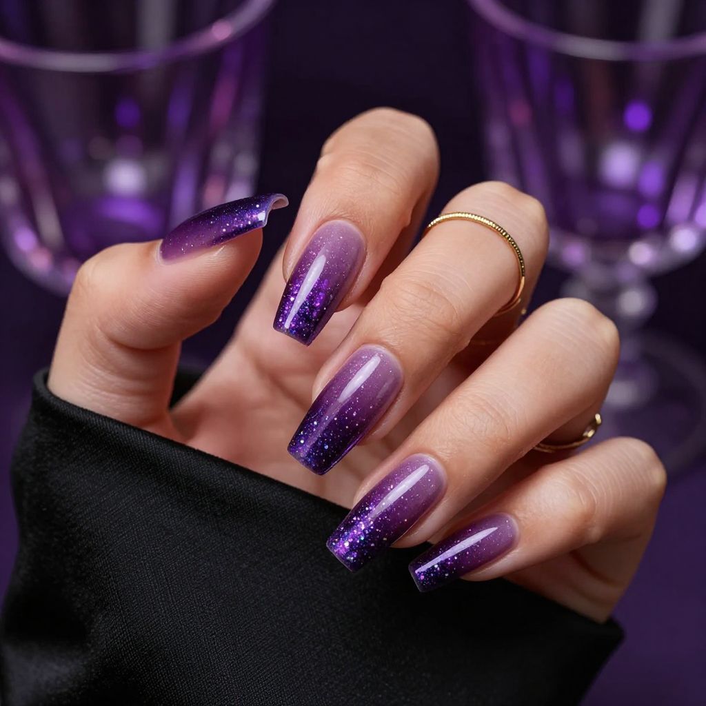 Fig Glitter Fade nails