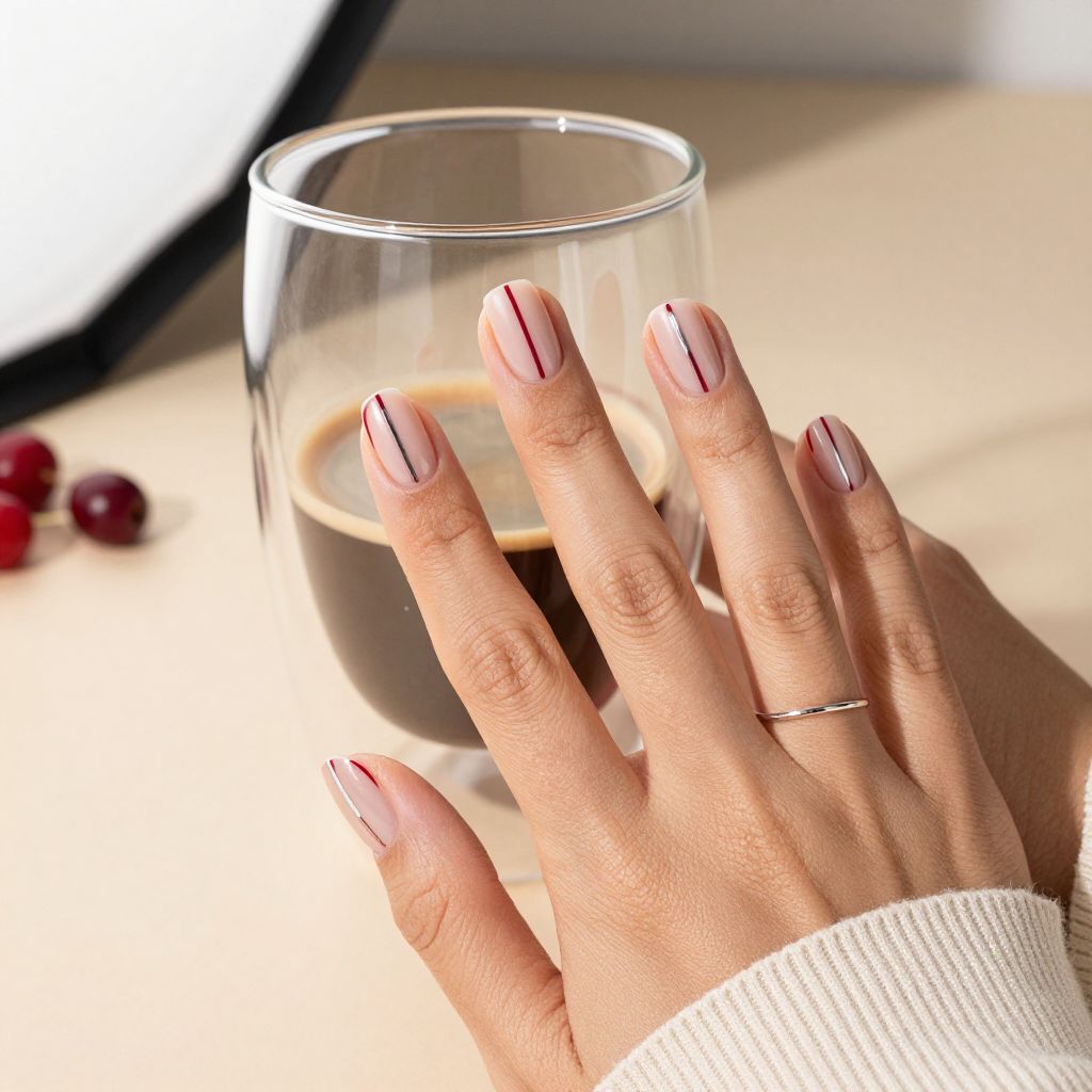 Cranberry Negative Space Stripes nails