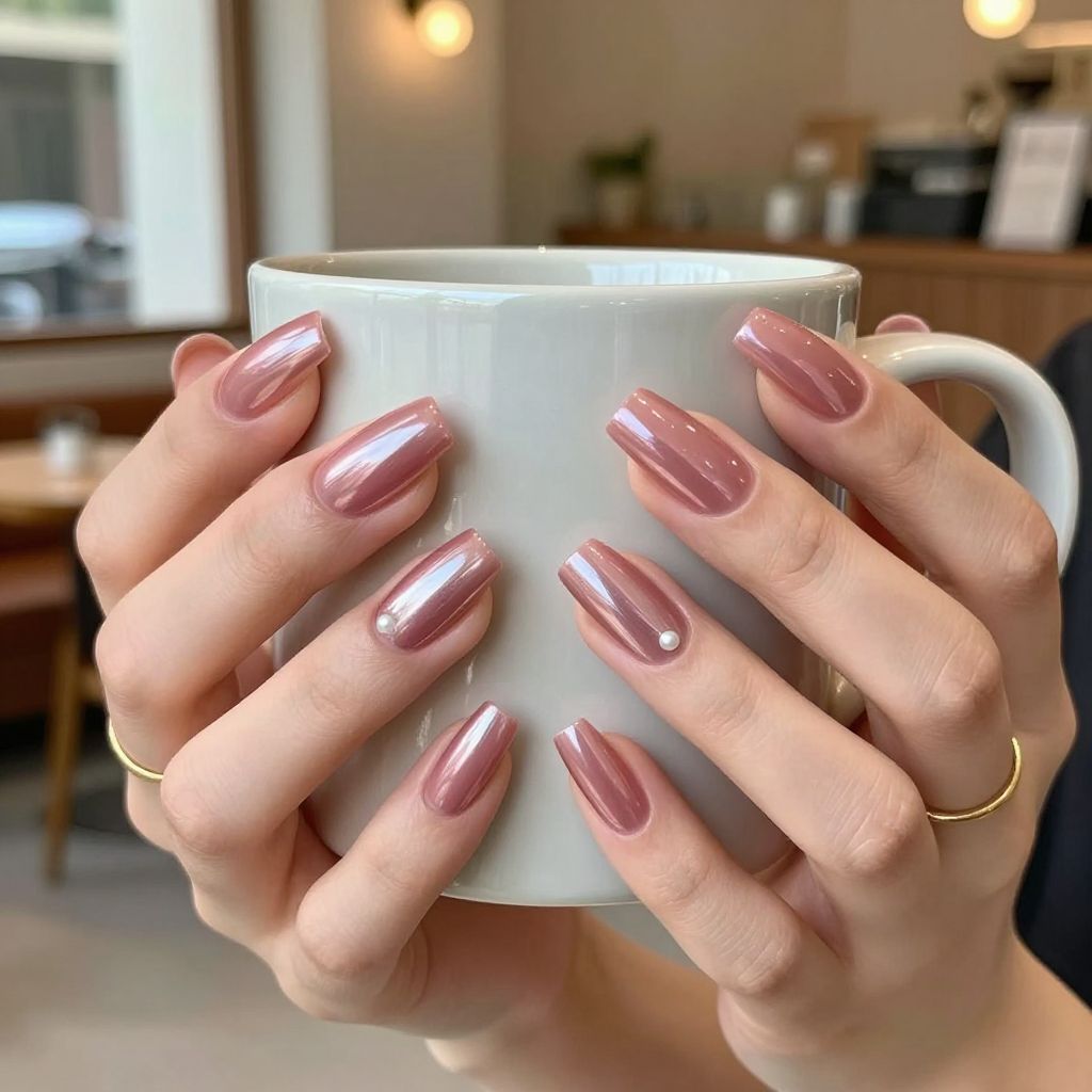 Dusty Rose Chrome Dip nails