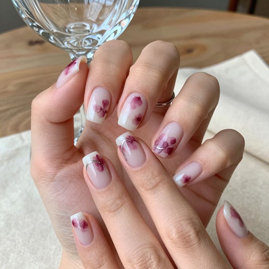 Wine Stain Watercolor nails